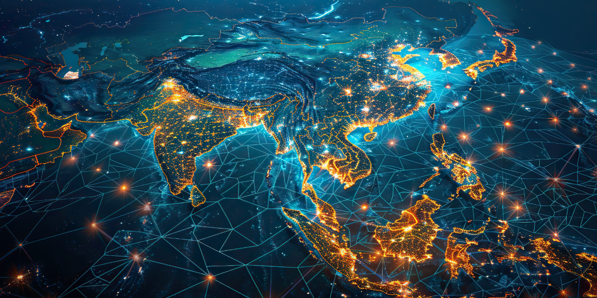 Digital network connectivity across Asia supporting telecom routing and messaging infrastructure